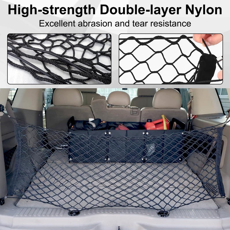 BFXM Premium Dual-Layer Nylon Cargo Net-Adjustable Elastic Trunk Storage Net with Hook-Cargo Net for Pickup Truck Bed for SUVs, Cars, and Trucks(35.4x15.7 Inch) - Image 3
