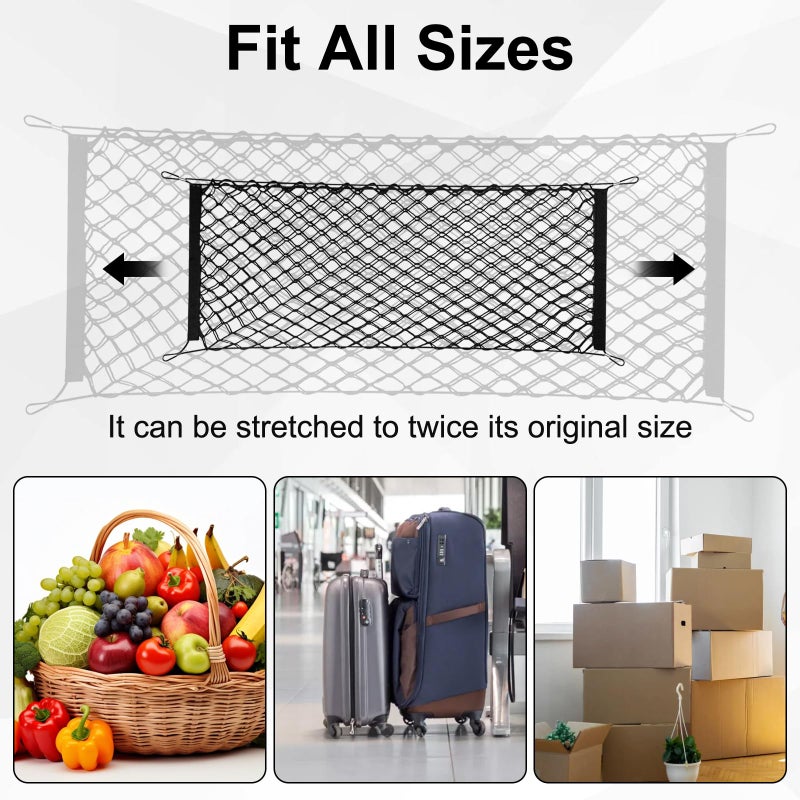 BFXM Premium Dual-Layer Nylon Cargo Net-Adjustable Elastic Trunk Storage Net with Hook-Cargo Net for Pickup Truck Bed for SUVs, Cars, and Trucks(35.4x15.7 Inch) - Image 4