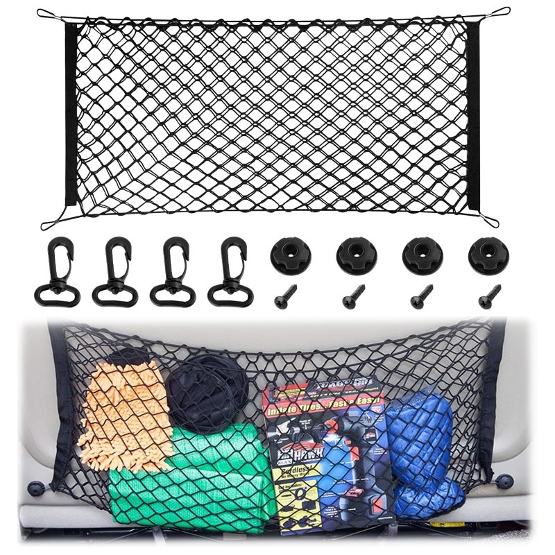 BFXM Premium Dual-Layer Nylon Cargo Net-Adjustable Elastic Trunk Storage Net with Hook-Cargo Net for Pickup Truck Bed for SUVs, Cars, and Trucks(35.4x15.7 Inch) - Image 1