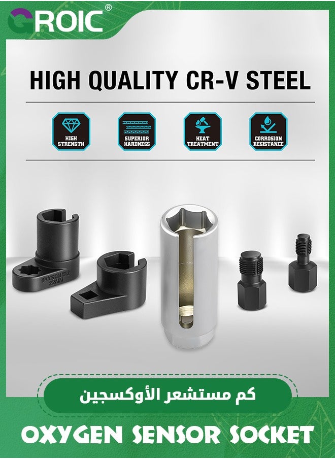 GROIC - 5 Pcs Automotive Oxygen Sensor Socket & Thread Chaser Set, Offset O2 Sensor Wrench Removal Tool,Oil Pressure Sending Unit Master Sensor Socket Set - Image 1