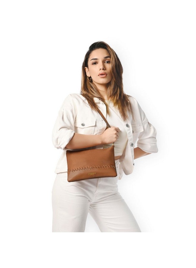 Accessorize London Women's Brown Stitch Detail Sling Bag with Adjustable Strap| crossbody sling bag for women stylish|Ladies everyday use sling bag|Shoulder bag for woman - Image 3