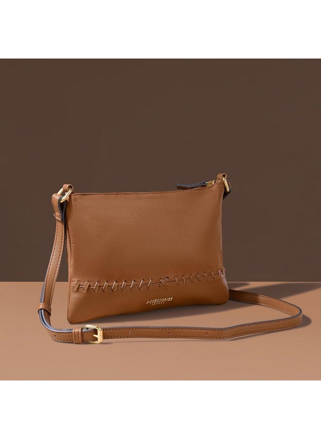 Accessorize London Women's Brown Stitch Detail Sling Bag with Adjustable Strap| crossbody sling bag for women stylish|Ladies everyday use sling bag|Shoulder bag for woman - Image 4