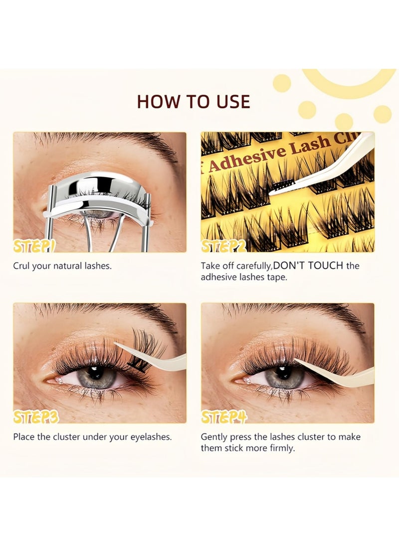 FLYROAD - Self Adhesive Eyelashes Clusters 120PCS Press On Lashes Clusters Kit Reusable Pre Glued Lashes, Mix 10-16mm Individual Lash Extension Kit with Lash Tweezers for Beginners - Image 1