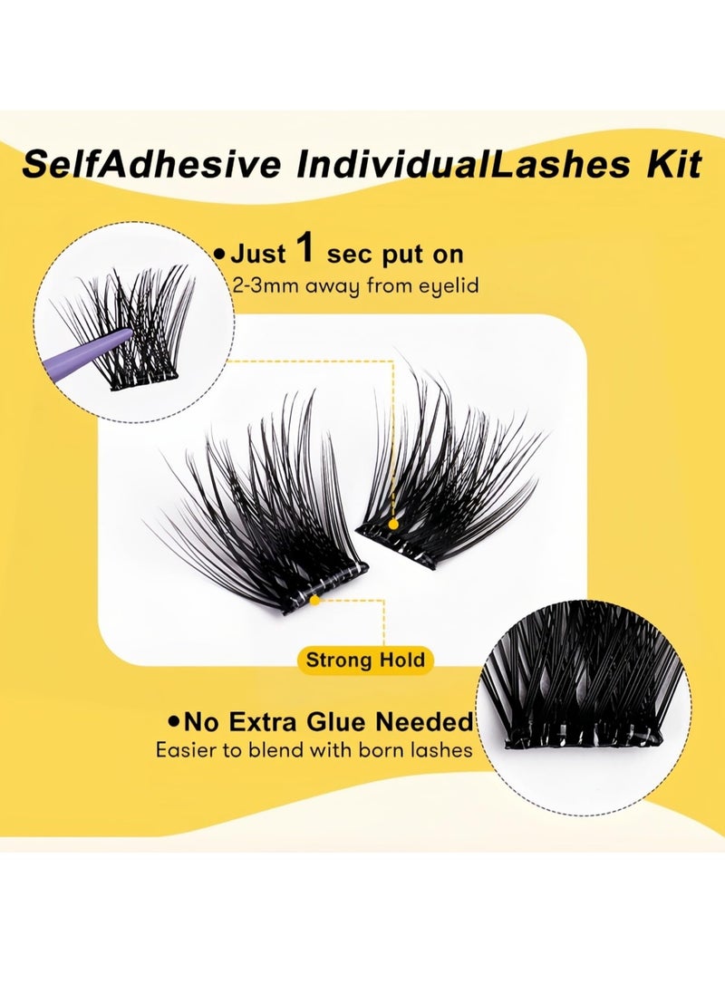 FLYROAD - Self Adhesive Eyelashes Clusters 120PCS Press On Lashes Clusters Kit Reusable Pre Glued Lashes, Mix 10-16mm Individual Lash Extension Kit with Lash Tweezers for Beginners - Image 1
