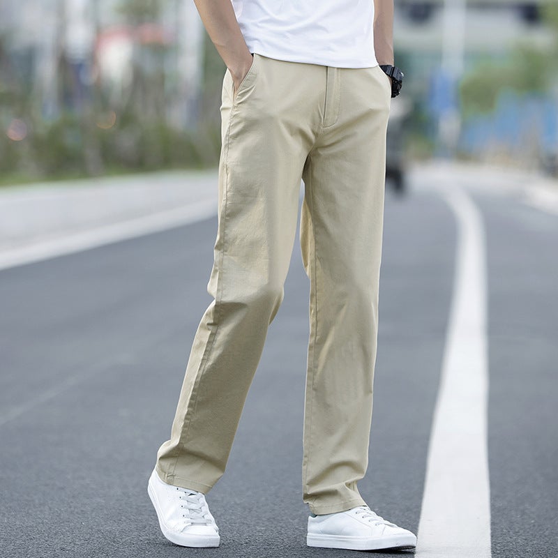 Pants Mens Youth Korean Style Loose Straight Wide Leg Pants Mens Autumn Comfortable Plus Large Size Fat Casual Pants 6602 Khaki - Image 1