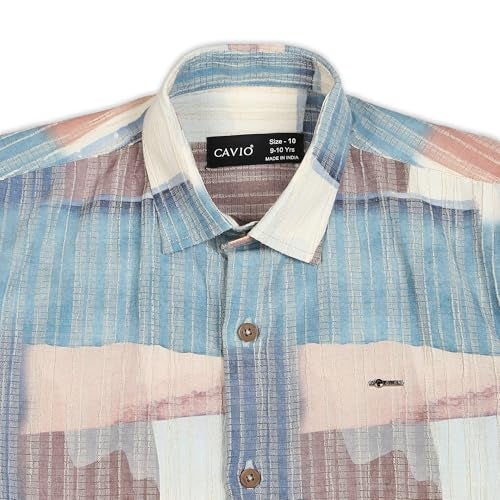 CAVIO Boys Cotton Lycra Printed Full Sleeves Shirt with Regular Fit T-Shirt Blue - Image 5