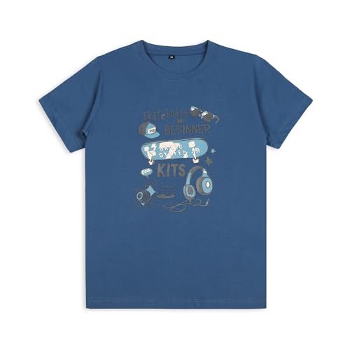 CAVIO Boys Cotton Lycra Printed Full Sleeves Shirt with Regular Fit T-Shirt Blue - Image 2