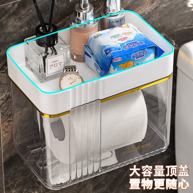 صندوق مناديل حمام مثبت على الحائط حامل ورق تواليت بدون ثقب صندوق ورق تواليت حامل تخزين ورق الحمام - Image 5