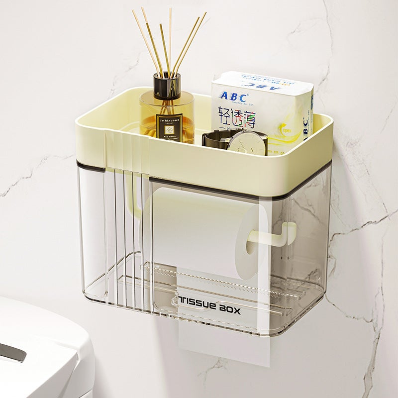صندوق مناديل حمام مثبت على الحائط حامل ورق تواليت بدون ثقب صندوق ورق تواليت حامل تخزين ورق الحمام - Image 3