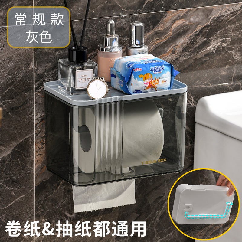 صندوق مناديل حمام مثبت على الحائط حامل ورق تواليت بدون ثقب صندوق ورق تواليت حامل تخزين ورق الحمام - Image 1