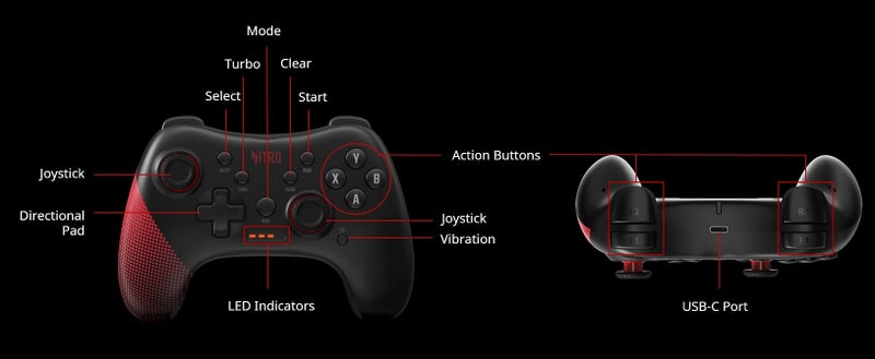 Acer Nitro Wired Gaming Controller - Featuring Joystick, Directional Pad, Turbo Button, Action Buttons and LED Indicator Lights - Compatible with Windows and Android Devices - Image 5