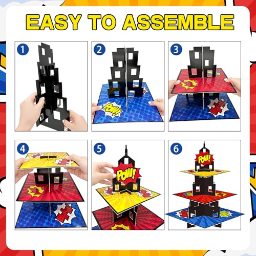 KALEFO Superhero Party Supplies Cake Stand 3 Tier Cupcake Stand Super Hero Parties Favors Mini Cup Cake Holder for Birthday Decorations (Superhero) - Image 4