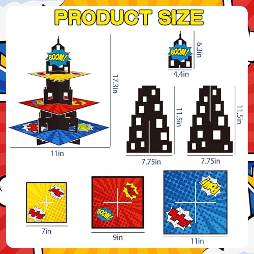 KALEFO Superhero Party Supplies Cake Stand 3 Tier Cupcake Stand Super Hero Parties Favors Mini Cup Cake Holder for Birthday Decorations (Superhero) - Image 2