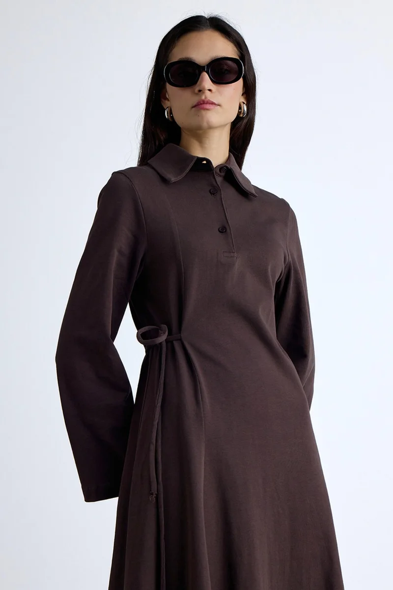 Manuka Collared Brown Midi Dress