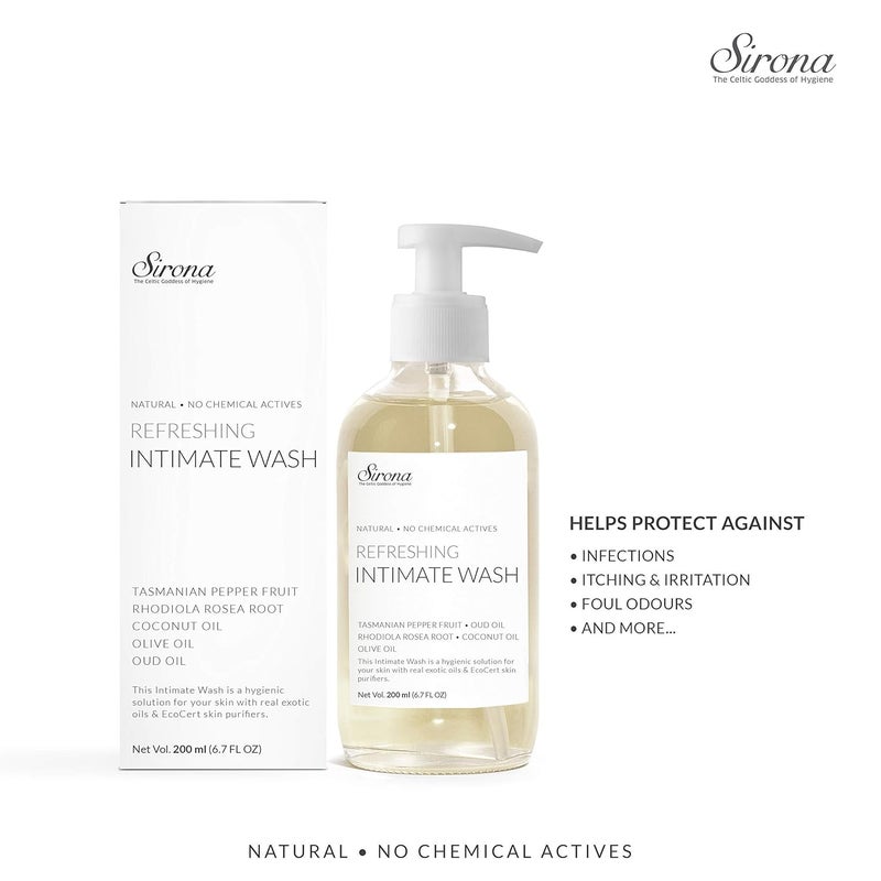 Sirona Natural Exfoliating Face Wash For Women And Men 125 Ml Facial Cleanser With Apricot Flax Sirona Intimate Wash for Men and Women 200 ml with 5 Magical Herbs Olive Oil Tea Tree Oil Jajo - Image 3