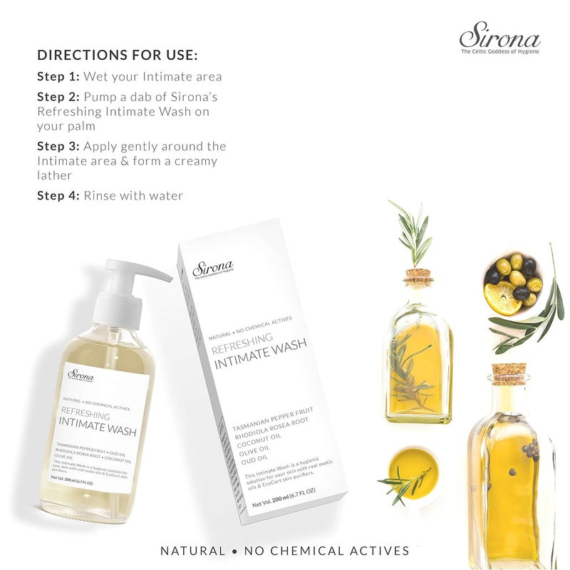 Sirona Natural Exfoliating Face Wash For Women And Men 125 Ml Facial Cleanser With Apricot Flax Sirona Intimate Wash for Men and Women 200 ml with 5 Magical Herbs Olive Oil Tea Tree Oil Jajo - Image 4