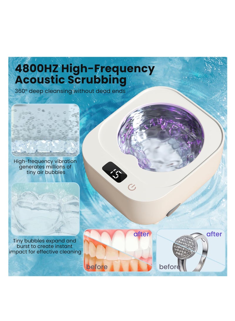 SOLARAE Ultrasonic Retainer Cleaner with LED Light, 30W/48kHz 180ml Professional Ultrasonic Jewelry Cleaner for Dental Appliances, Jewelry, Aligner, Whitening Trays, Night Dental Mouth Guard (White) - Image 4