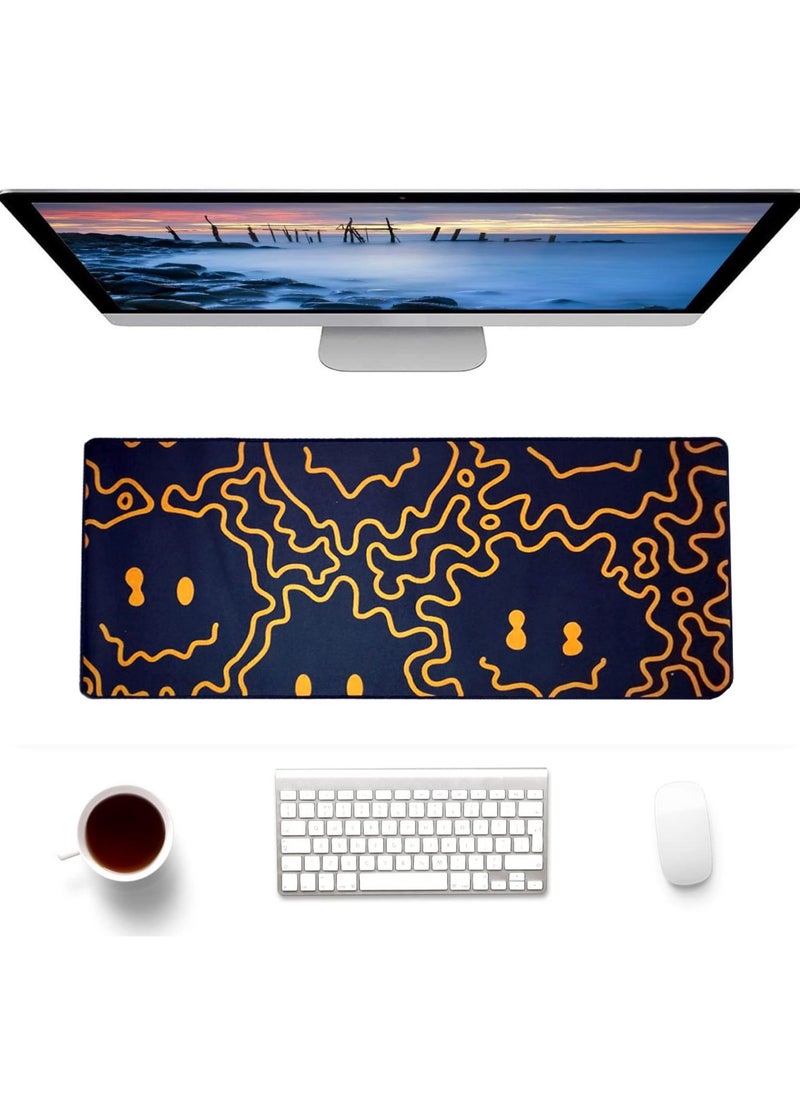Generic - Smiley Yellow Lines Gaming Mouse Pad , Large Extended Keyboard and Mouse Mat for PC , Non Slip Desk Mat | 700× 300×2 mm - Image 1
