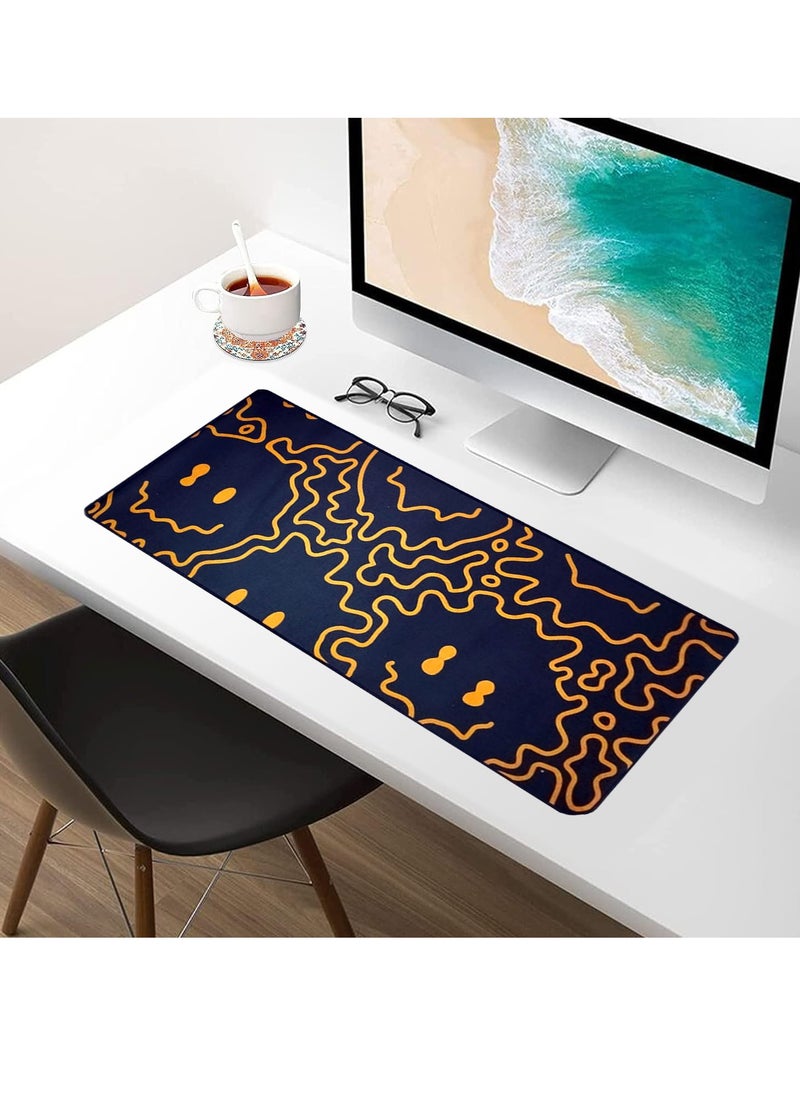 Generic - Smiley Yellow Lines Gaming Mouse Pad , Large Extended Keyboard and Mouse Mat for PC , Non Slip Desk Mat | 700× 300×2 mm - Image 1