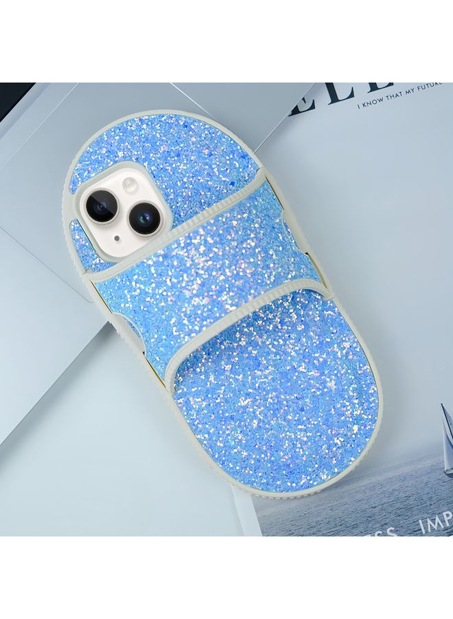 HuHa Case Cover For iPhone 13 Creative Glitter Slipper Design TPU Shockproof Phone Case Blue