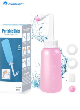 Postpartum & Perineal Care, Portable Handheld Travel Bidet Sprayer, 500ml with 1 Storage Bag, Unisex, Handheld Toilet Spray Bottle (Pack of 1 - Pink)