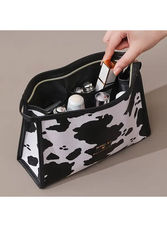 Large Capacity Black and White Cow Print Pencil Case Makeup Travel Organizer Pouch - Image 2