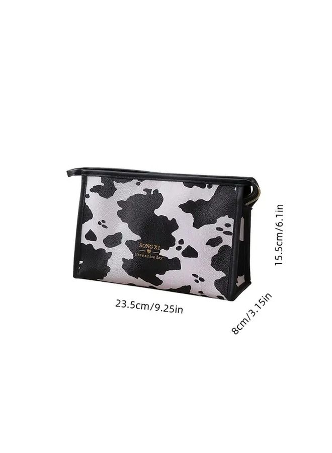 Large Capacity Black and White Cow Print Pencil Case Makeup Travel Organizer Pouch - Image 4