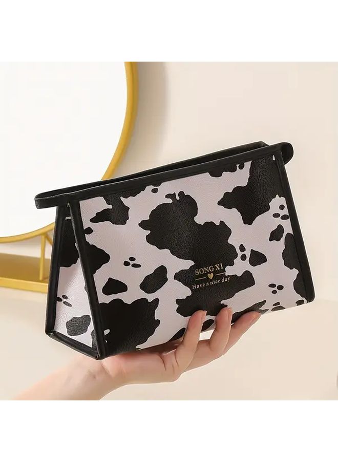Large Capacity Black and White Cow Print Pencil Case Makeup Travel Organizer Pouch - Image 5