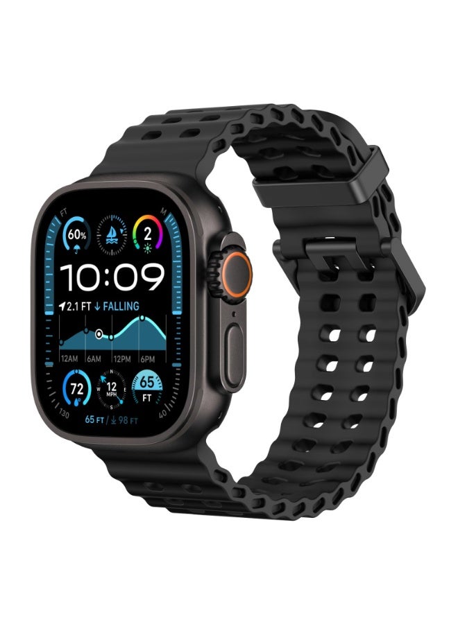شيك فايب سوار رياضي من السيليكون متوافق مع ساعات Apple Watch Ultra 3/Ultra 2/Ultra 49 مم، S11/S10 46 مم، S9/S8/S7 45 مم، SE3/SE2/SE/S6/S5/S4 44 مم، S3/S2/S1 42 مم، سوار iWatch للرجال والنساء - سوار ناعم من السيليكون قابل للتنفس للاستخدام في الهواء الطلق لسلسلة iWatch، سوار رياضي قابل للتعديل وجيد التهوية (أسود) - Image 1