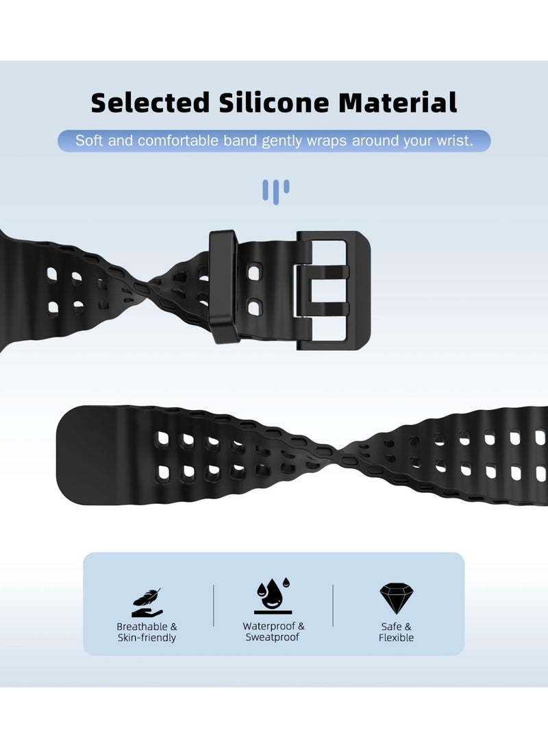 شيك فايب سوار رياضي من السيليكون متوافق مع ساعات Apple Watch Ultra 3/Ultra 2/Ultra 49 مم، S11/S10 46 مم، S9/S8/S7 45 مم، SE3/SE2/SE/S6/S5/S4 44 مم، S3/S2/S1 42 مم، سوار iWatch للرجال والنساء - سوار ناعم من السيليكون قابل للتنفس للاستخدام في الهواء الطلق لسلسلة iWatch، سوار رياضي قابل للتعديل وجيد التهوية (أسود) - Image 4