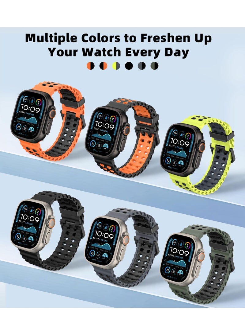 شيك فايب سوار رياضي من السيليكون متوافق مع ساعات Apple Watch Ultra 3/Ultra 2/Ultra 49 مم، S11/S10 46 مم، S9/S8/S7 45 مم، SE3/SE2/SE/S6/S5/S4 44 مم، S3/S2/S1 42 مم، سوار iWatch للرجال والنساء - سوار ناعم من السيليكون قابل للتنفس للاستخدام في الهواء الطلق لسلسلة iWatch، سوار رياضي قابل للتعديل وجيد التهوية (أسود) - Image 5