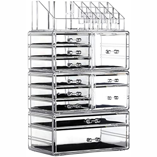 Cq acrylic Makeup Organizer Skin Care Large Clear Cosmetic Display Cases Stackable Storage Box With 11 Drawers For Vanity,Set of 4 - Image 1