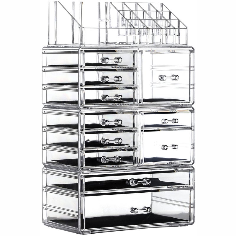 Cq acrylic Makeup Organizer Skin Care Large Clear Cosmetic Display Cases Stackable Storage Box With 11 Drawers For Vanity,Set of 4 - Image 2