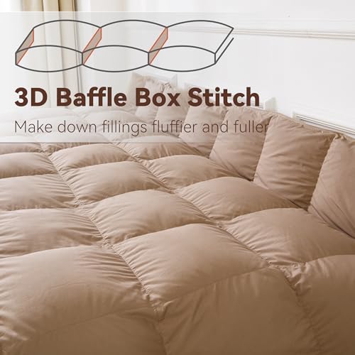 SNOWMAN Premium Down Comforter King Size Luxurious Heavyweight Duvet Insert with Cotton Blended Fabric 3D Baffle Box Design Hotel Bedding Comforter Khaki 106x90 - Image 3