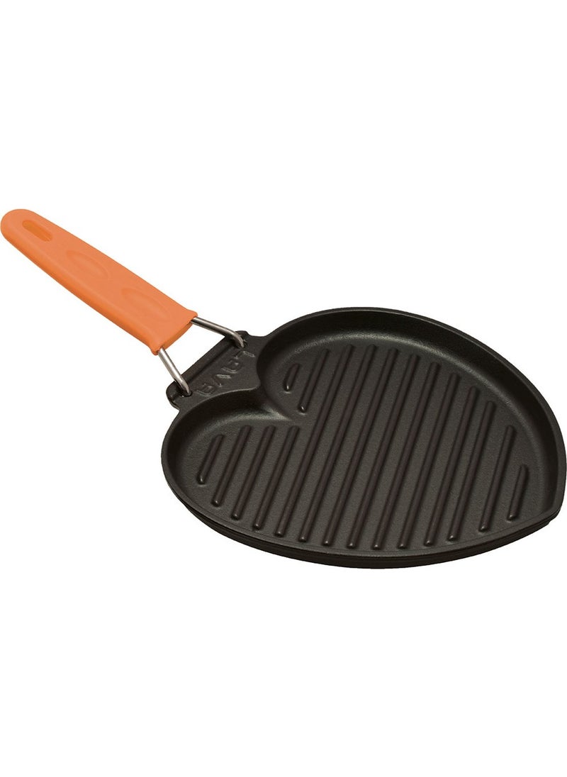 Lava Cast Iron Grill Pan, Wire and Silicone Handle. Size 22X23CM. - Orange 