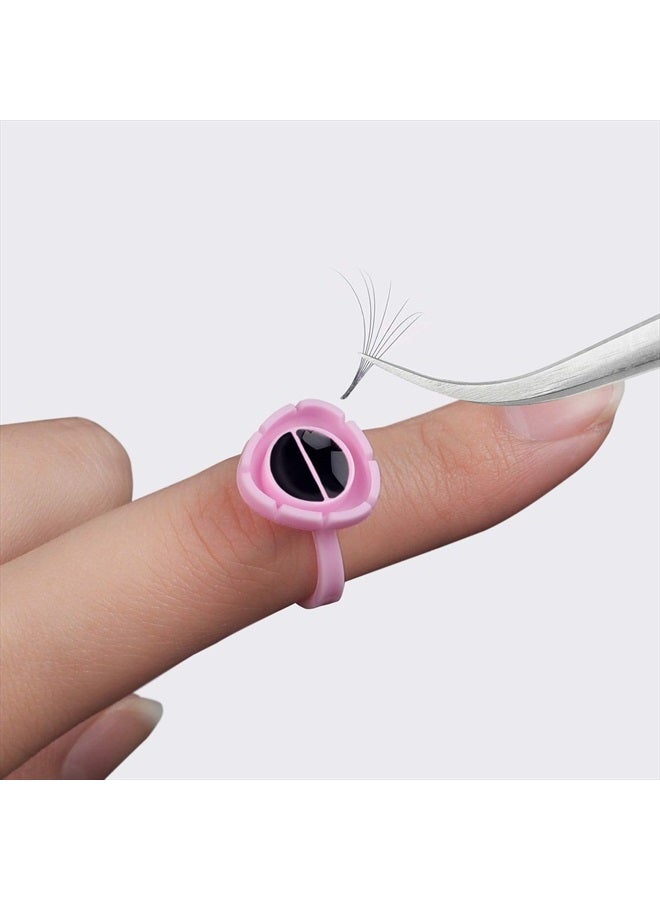 Fenshine 100 PCS Lash Glue Holder Glue Ring Cups Lash Extension Volume Lashes Quick Blossom Cups for Eyelash Extension Supply, 2 Methods of Use (Pink) - Image 3