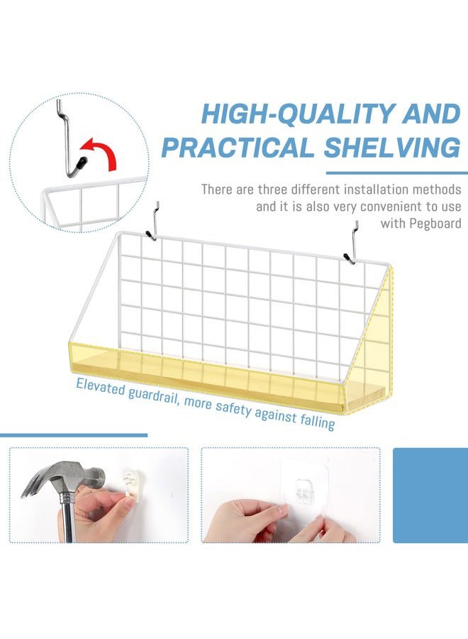 Roowest 3 Pegboard Shelf Set, Pegboard Shelves with Steel Pegboard Brackets and Metal Hooks Pegboard Shelf Bracket Wall Organizer Storage Display Tray Pegboard Accessories for Craft Room Office Garage (White) - Image 3