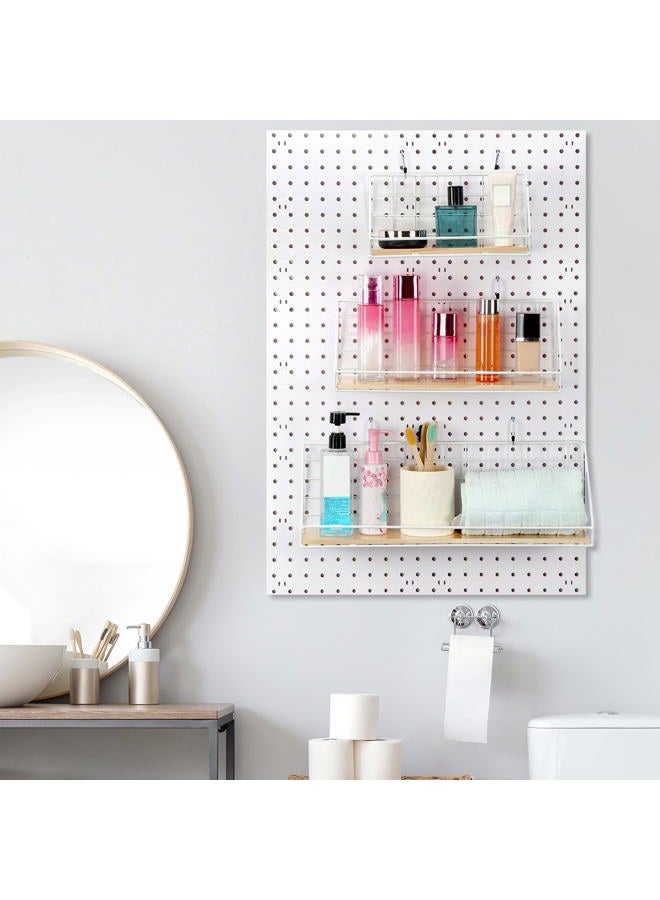 Roowest 3 Pegboard Shelf Set, Pegboard Shelves with Steel Pegboard Brackets and Metal Hooks Pegboard Shelf Bracket Wall Organizer Storage Display Tray Pegboard Accessories for Craft Room Office Garage (White) - Image 5