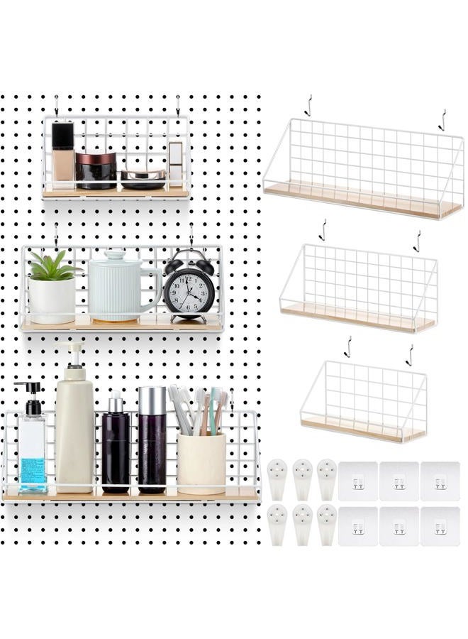 Roowest 3 Pegboard Shelf Set, Pegboard Shelves with Steel Pegboard Brackets and Metal Hooks Pegboard Shelf Bracket Wall Organizer Storage Display Tray Pegboard Accessories for Craft Room Office Garage (White) - Image 1