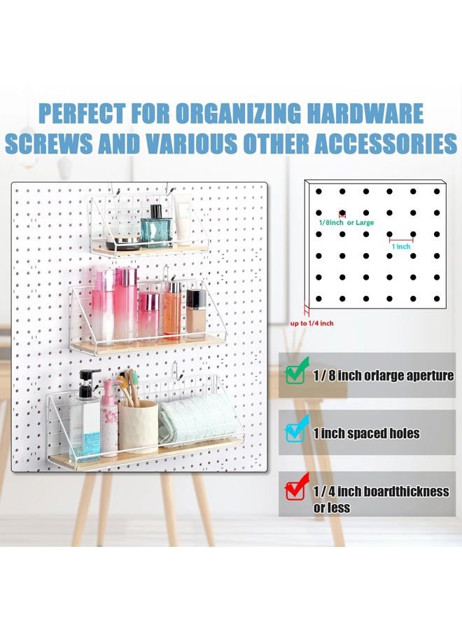 Roowest 3 Pegboard Shelf Set, Pegboard Shelves with Steel Pegboard Brackets and Metal Hooks Pegboard Shelf Bracket Wall Organizer Storage Display Tray Pegboard Accessories for Craft Room Office Garage (White) - Image 4