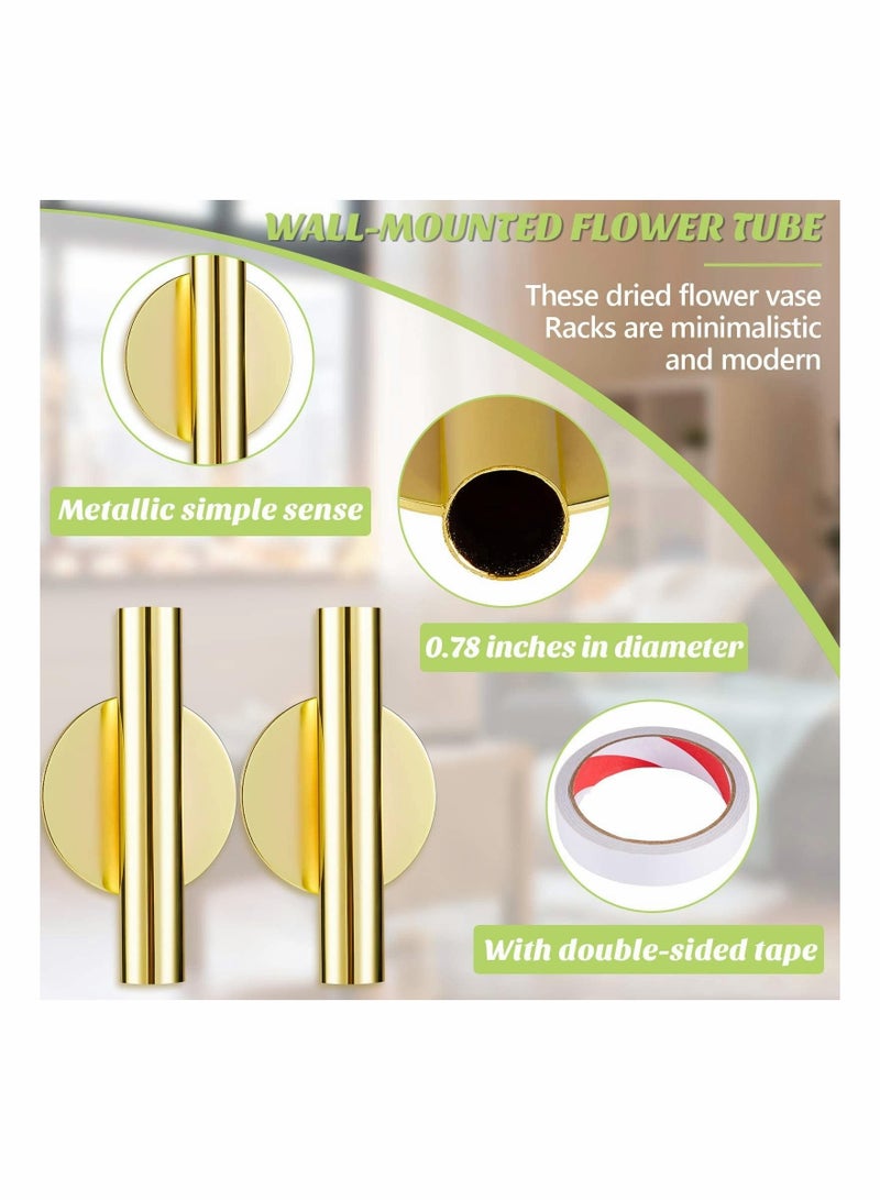كابتن تيك 4 Pieces Wall Mounted Flower Tube Wall Metal Vase Decoration Holder Dried Flower Vase Racks with Adhesive Tape for Flower Display Decoration (Gold) - Image 2