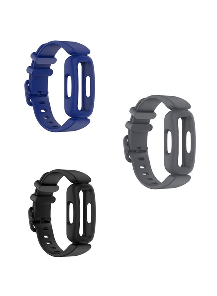 Captaintech 3-Pack Durable Silicone Replacement Bands for Fitbit Ace Kids – Navy, Gray & Black Adjustable Straps  - Image 1