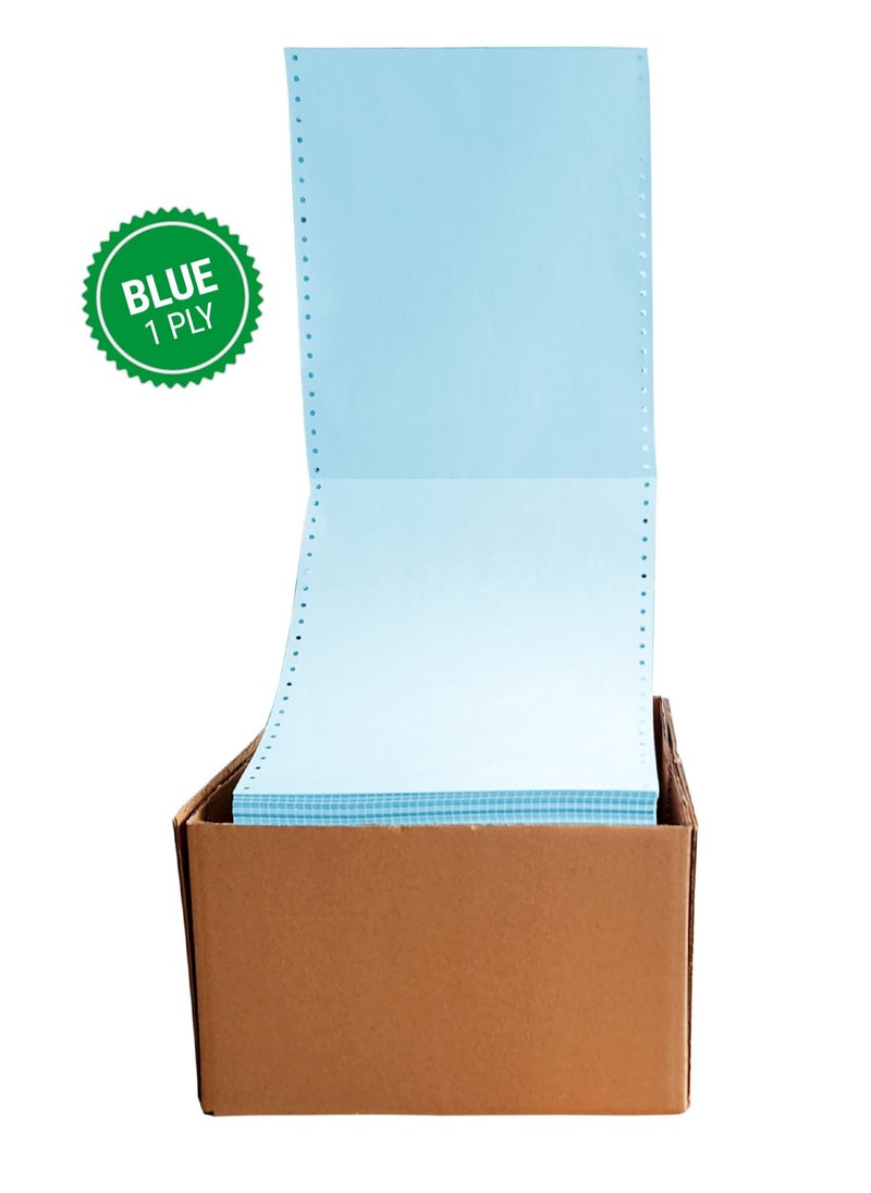 Abulhoul Printing Press LLC ABULHOUL Continuous Listing Computer Paper Sheet Blue 9.5” x 11” Single ply 2000 sheets per box 60gsm (±5% in actual weight) can be used for dot-matrix impact printers that require ink ribbons  - Image 1