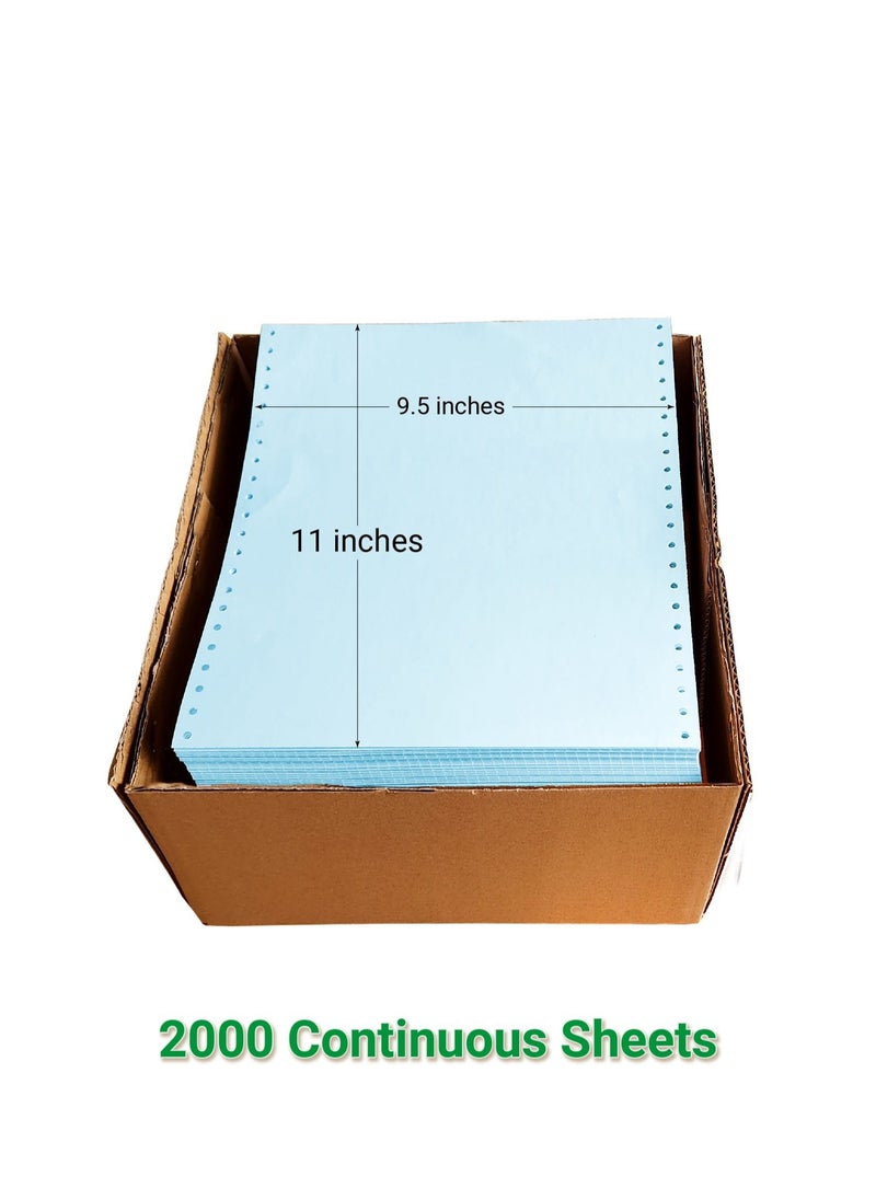 Abulhoul Printing Press LLC ABULHOUL Continuous Listing Computer Paper Sheet Blue 9.5” x 11” Single ply 2000 sheets per box 60gsm (±5% in actual weight) can be used for dot-matrix impact printers that require ink ribbons  - Image 2