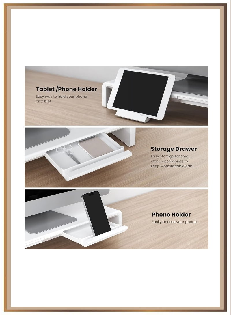 Monitor Desk Mount Stand Riser, Foldable Computer Monitor Riser,Height Adjustable Computer Stand, Desk Shelf Riser with Storage Drawer  (White) - Image 3