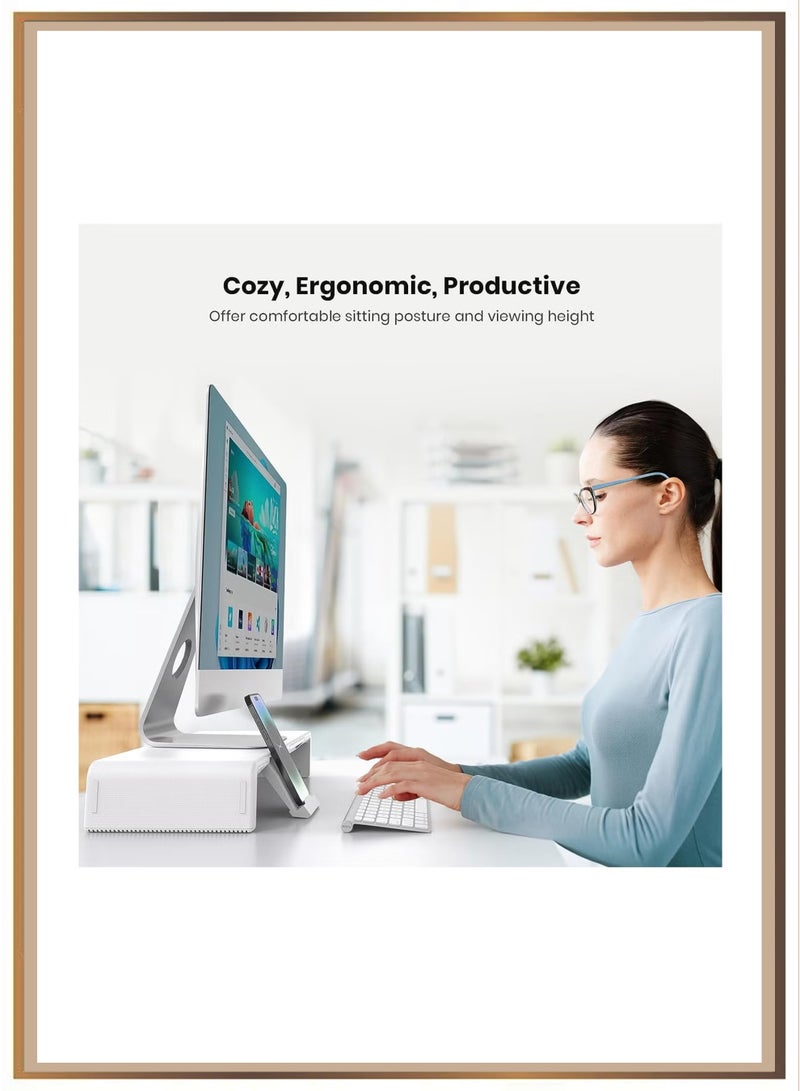 Monitor Desk Mount Stand Riser, Foldable Computer Monitor Riser,Height Adjustable Computer Stand, Desk Shelf Riser with Storage Drawer  (White) - Image 4