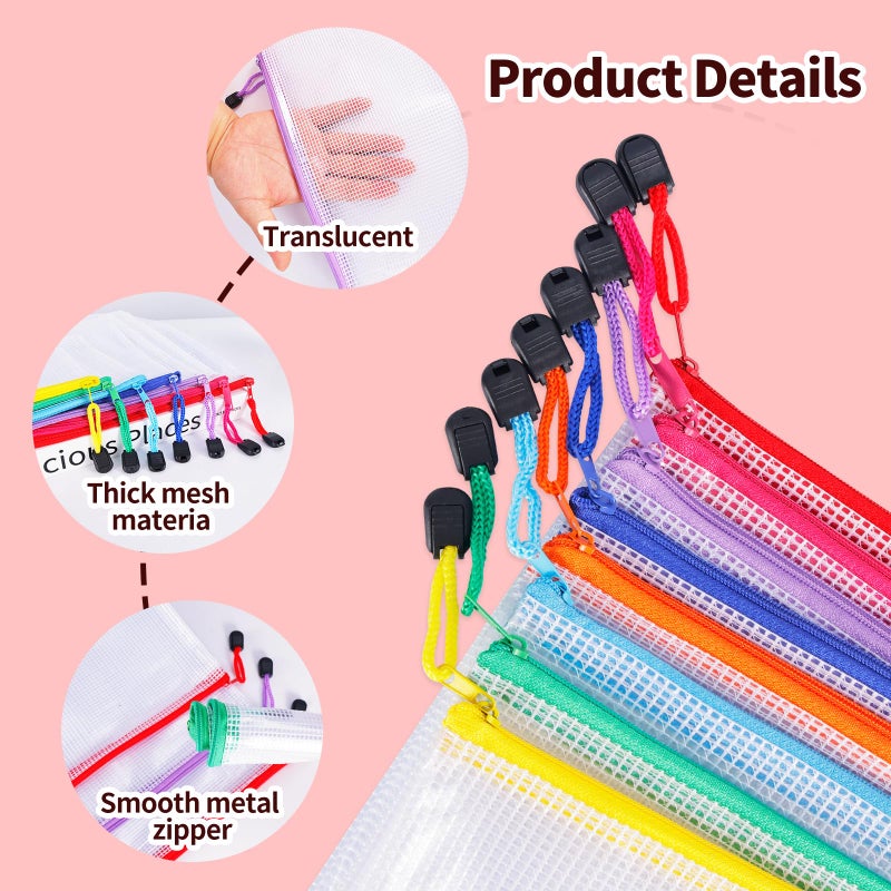 UMETDO 24pcs Mesh Zipper Pouch Bags - 8 Sizes Plastic Zipper Pouches for Organization, Mesh Bags with Zipper, Waterproof Clear Travel Pouches, UMETDO File Bag with Zipper for Office Supplies - Image 3