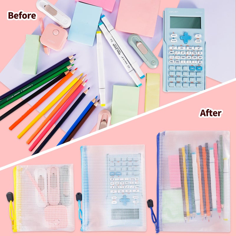 UMETDO 24pcs Mesh Zipper Pouch Bags - 8 Sizes Plastic Zipper Pouches for Organization, Mesh Bags with Zipper, Waterproof Clear Travel Pouches, UMETDO File Bag with Zipper for Office Supplies - Image 5