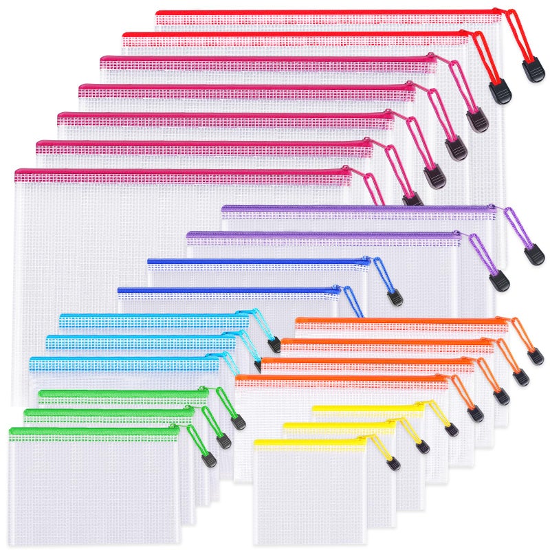 UMETDO 24pcs Mesh Zipper Pouch Bags - 8 Sizes Plastic Zipper Pouches for Organization, Mesh Bags with Zipper, Waterproof Clear Travel Pouches, UMETDO File Bag with Zipper for Office Supplies - Image 1
