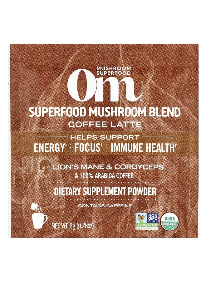 Om Mushrooms فطر أوم، مزيج فطر السوبرفود، لاتيه القهوة، 10 عبوات، 0.28 أونصة (8 جرام) لكل منها - Image 3